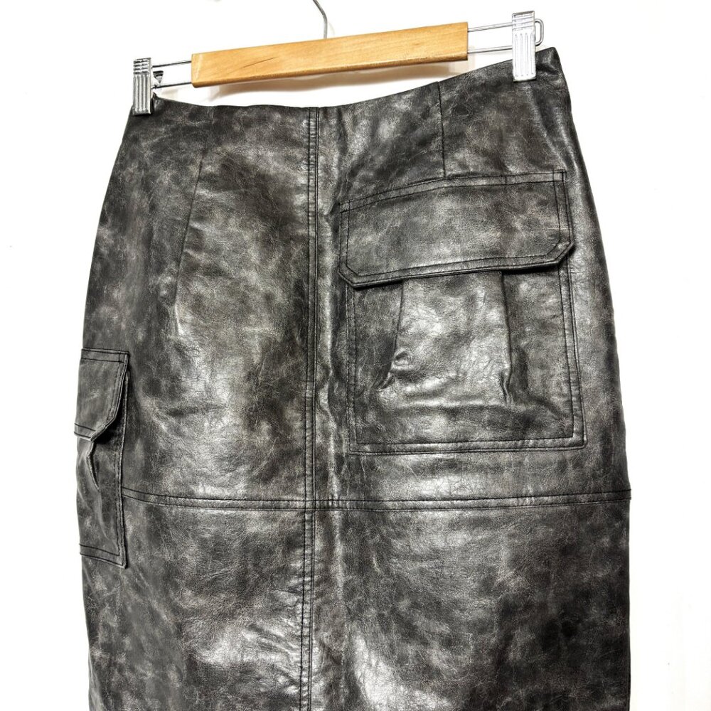 ASOS DESIGN Faux Leather Utility Midi Pencil Skirt Washed Black Size 6 - Picture 3 of 14
